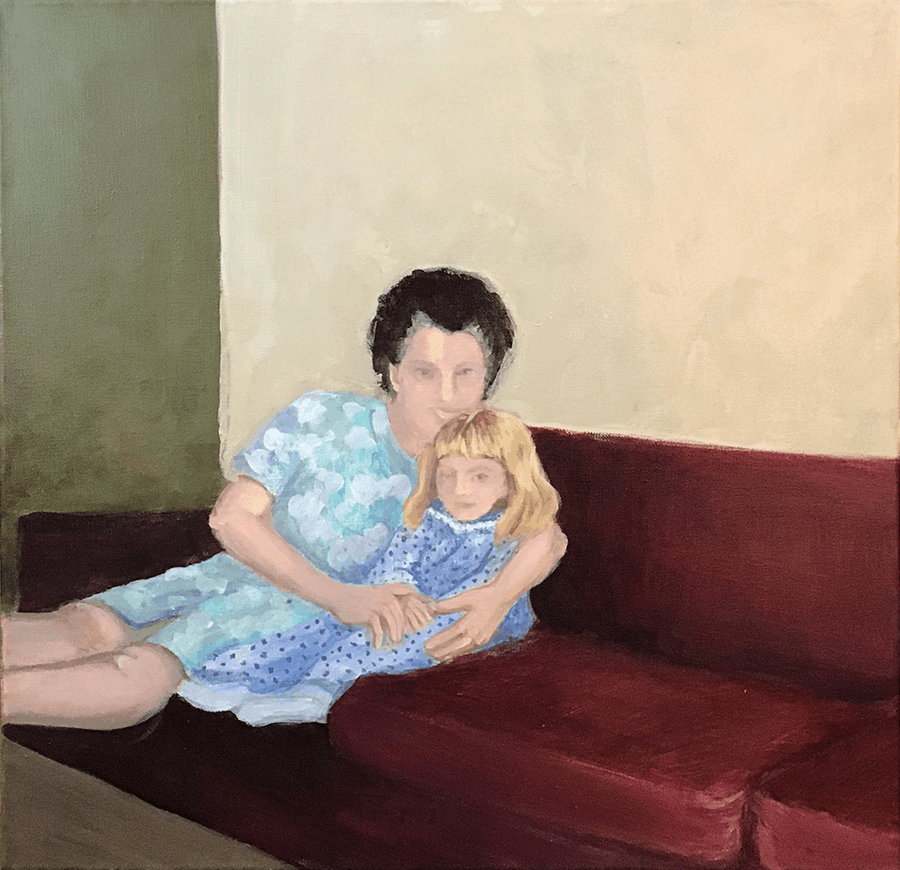 painting of a girl and woman on a couch