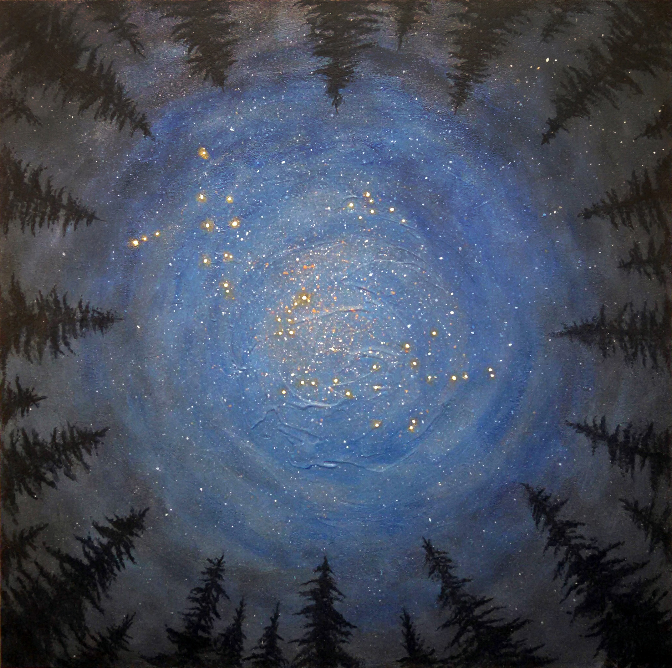 abstract painting of trees and stars